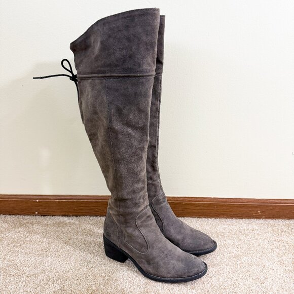 Born Taupe Suede Over the Knee Boots Women's 7.5 Side Zip/Back Tie Flannel Lined - Picture 1 of 10
